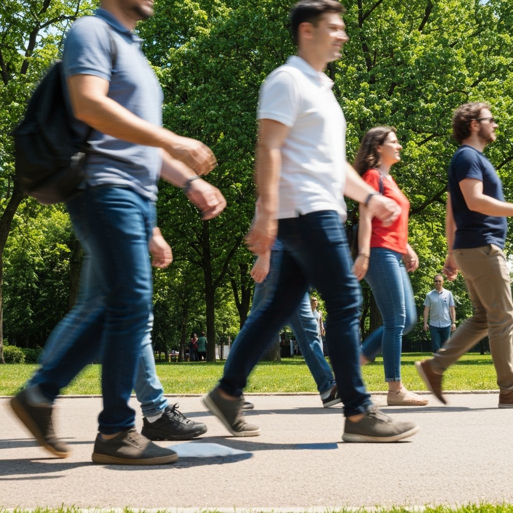 People walking in urban park